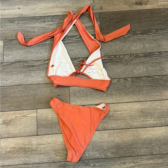 NWT FABONICS Women Orange Halter Bikini Set Size S - Picture 3 of 6